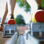 Starting Block Procrastination Tip- shown by runner on starting blocks